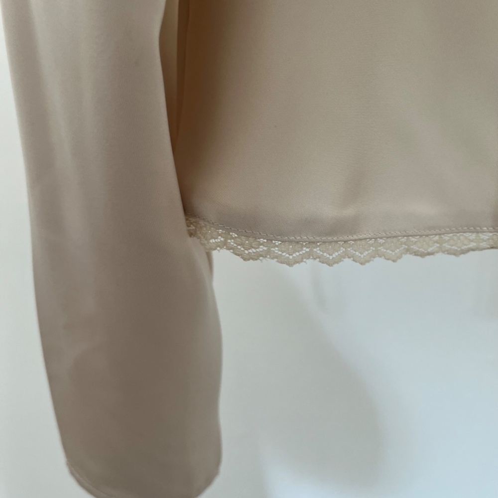 REVOLVE Ton Blouse Tie Front Long Sleeve Lace Trim Satin - Picture 8 of 9